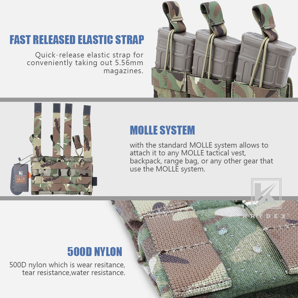 Krydex Triple 5.56 .223 Open Top Mag Pouches Tactical Magazine Holsters MOLLE